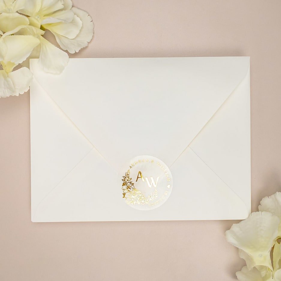 "Perla - Sticker" - Faire-part de mariage chic, élégant et romantique avec dorure or - Wedding stationery - Création Luxe Carterie Studio