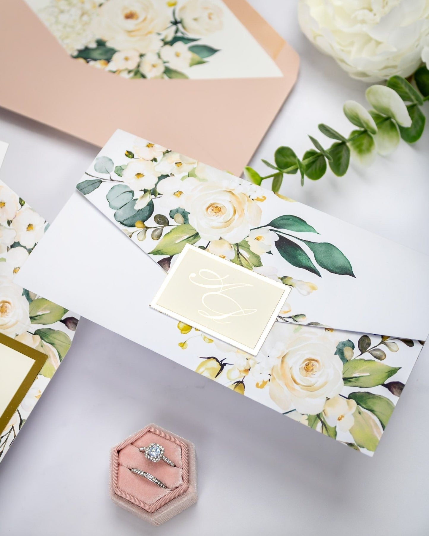 "Polly" - Faire-part de mariage fleuris élégant et romantique avec dorure or - Wedding stationery - Création Luxe Carterie Studio