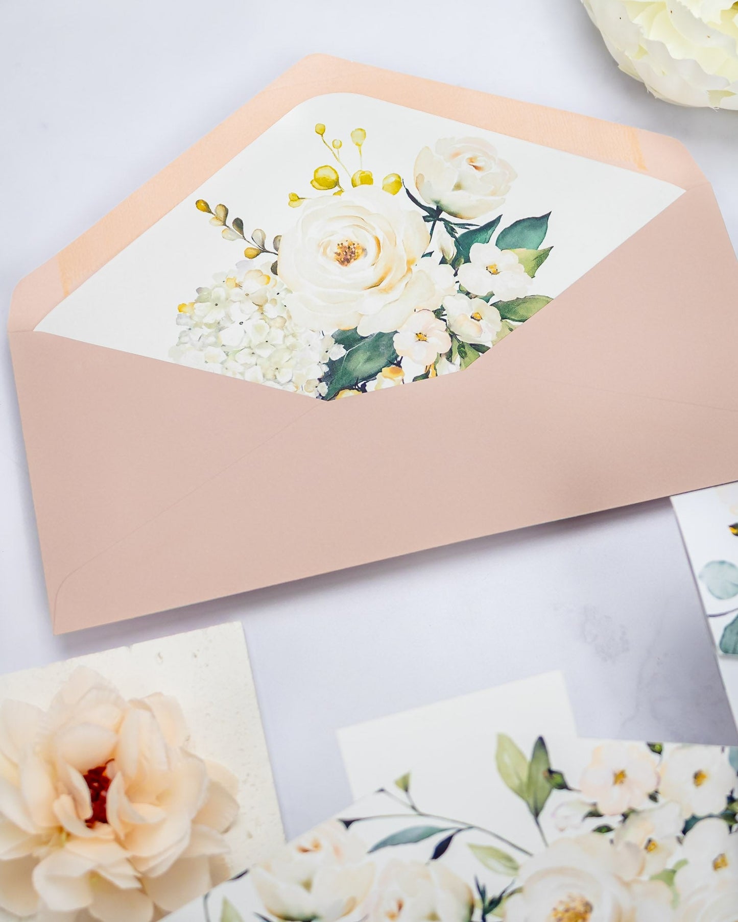 "Polly" - Faire-part de mariage fleuris élégant et romantique avec dorure or - Wedding stationery - Création Luxe Carterie Studio