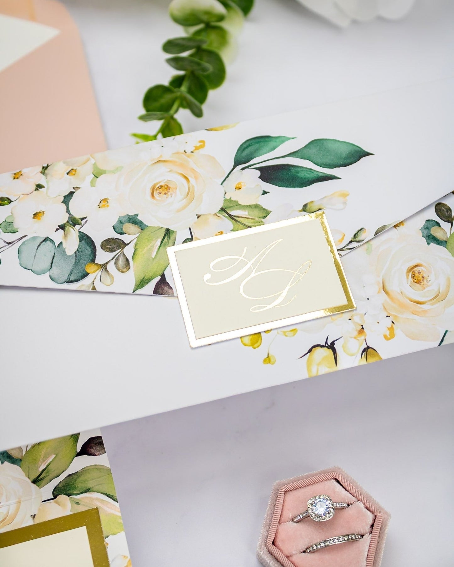 "Polly" - Faire-part de mariage fleuris élégant et romantique avec dorure or - Wedding stationery - Création Luxe Carterie Studio