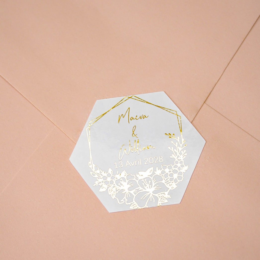 "Prisca - Sticker" - Faire-part de mariage chic, élégant et romantique avec dorure or - Wedding stationery - Création Luxe Carterie Studio