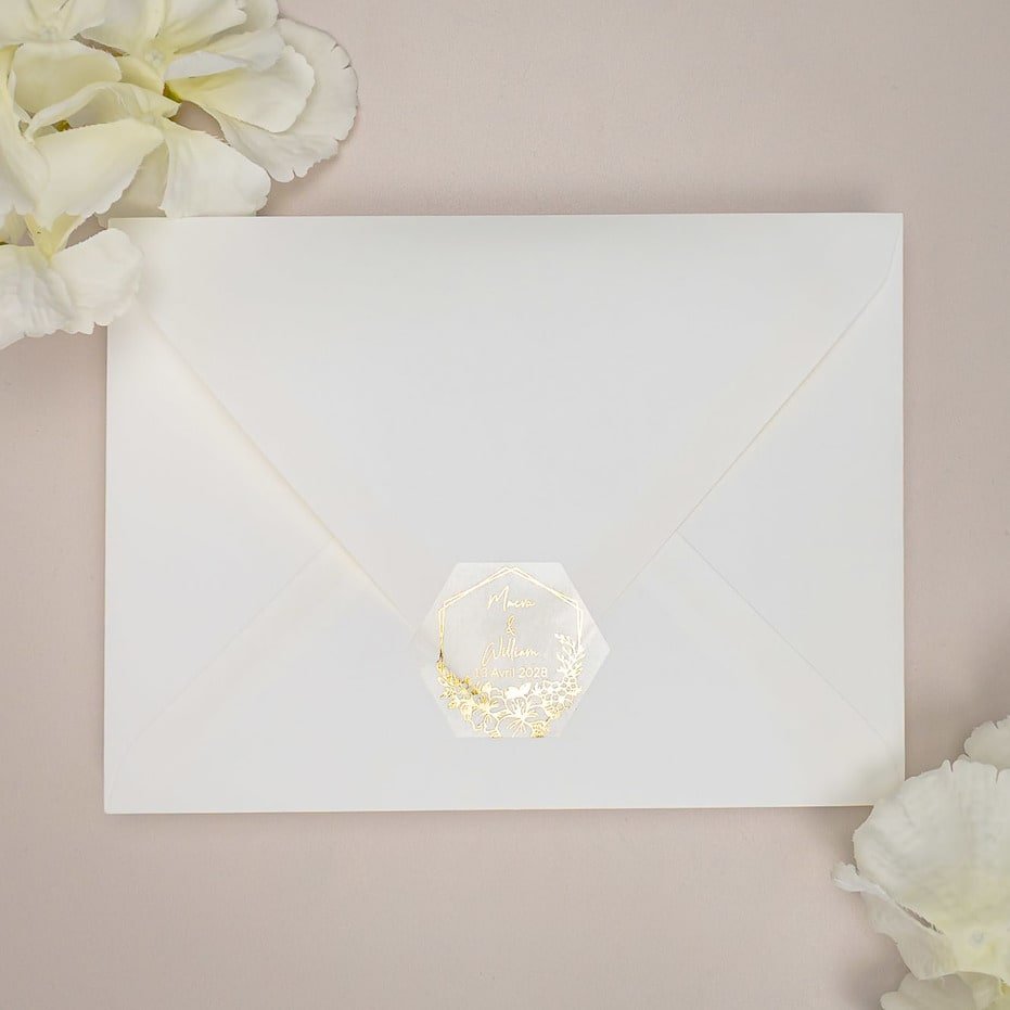 "Prisca - Sticker" - Faire-part de mariage chic, élégant et romantique avec dorure or - Wedding stationery - Création Luxe Carterie Studio