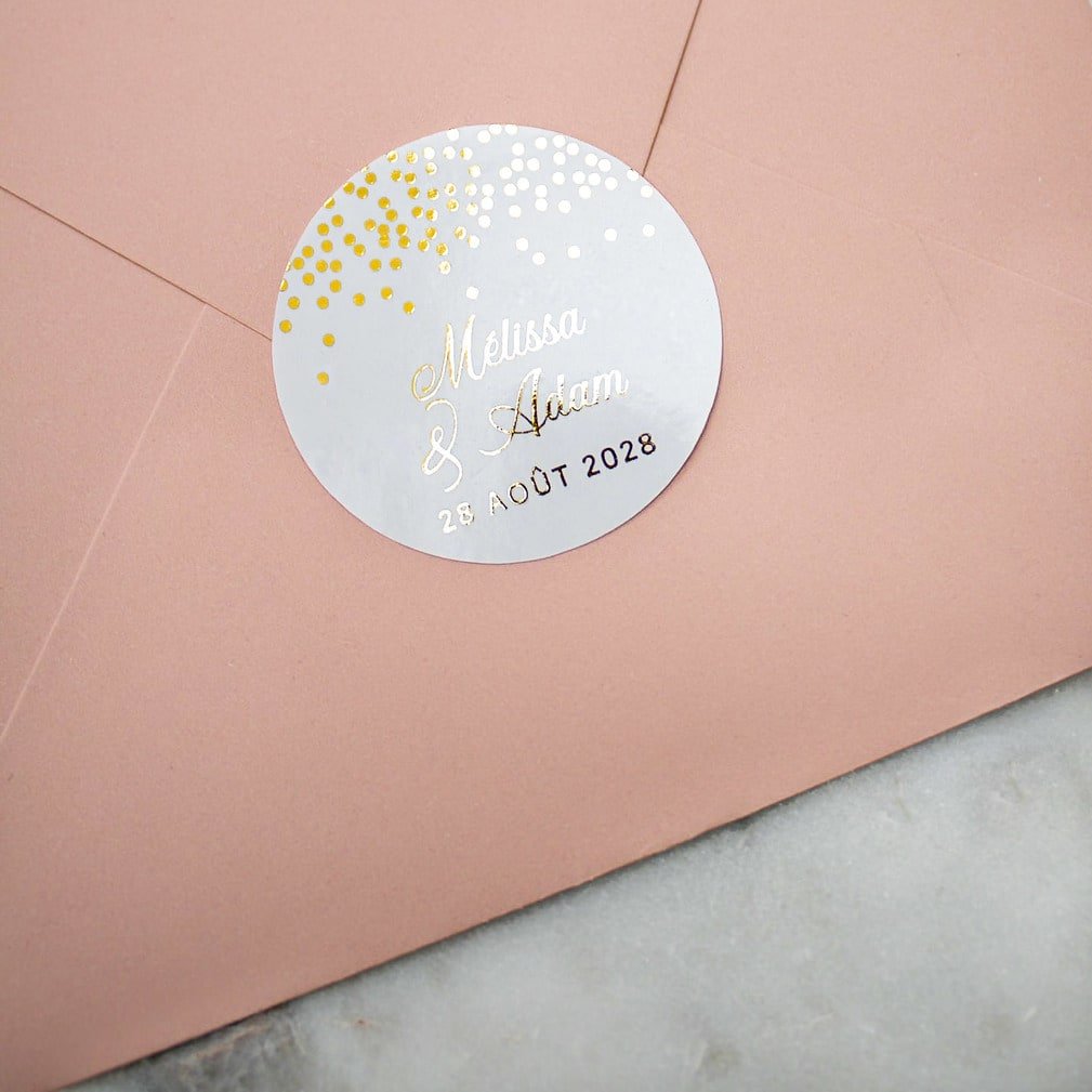 "Prune - Sticker" - Faire-part de mariage chic, élégant et romantique avec dorure or - Wedding stationery - Création Luxe Carterie Studio