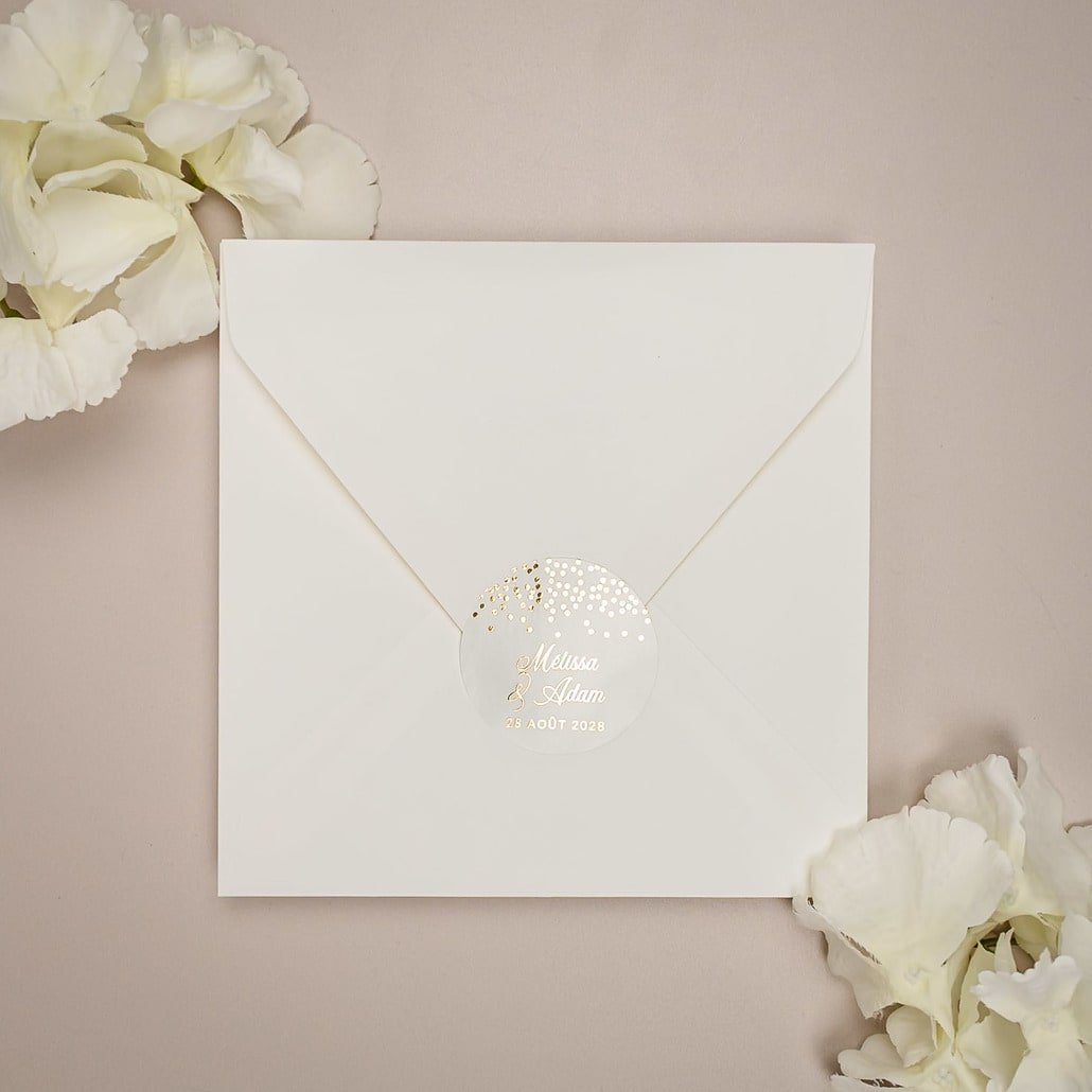 "Prune - Sticker" - Faire-part de mariage chic, élégant et romantique avec dorure or - Wedding stationery - Création Luxe Carterie Studio