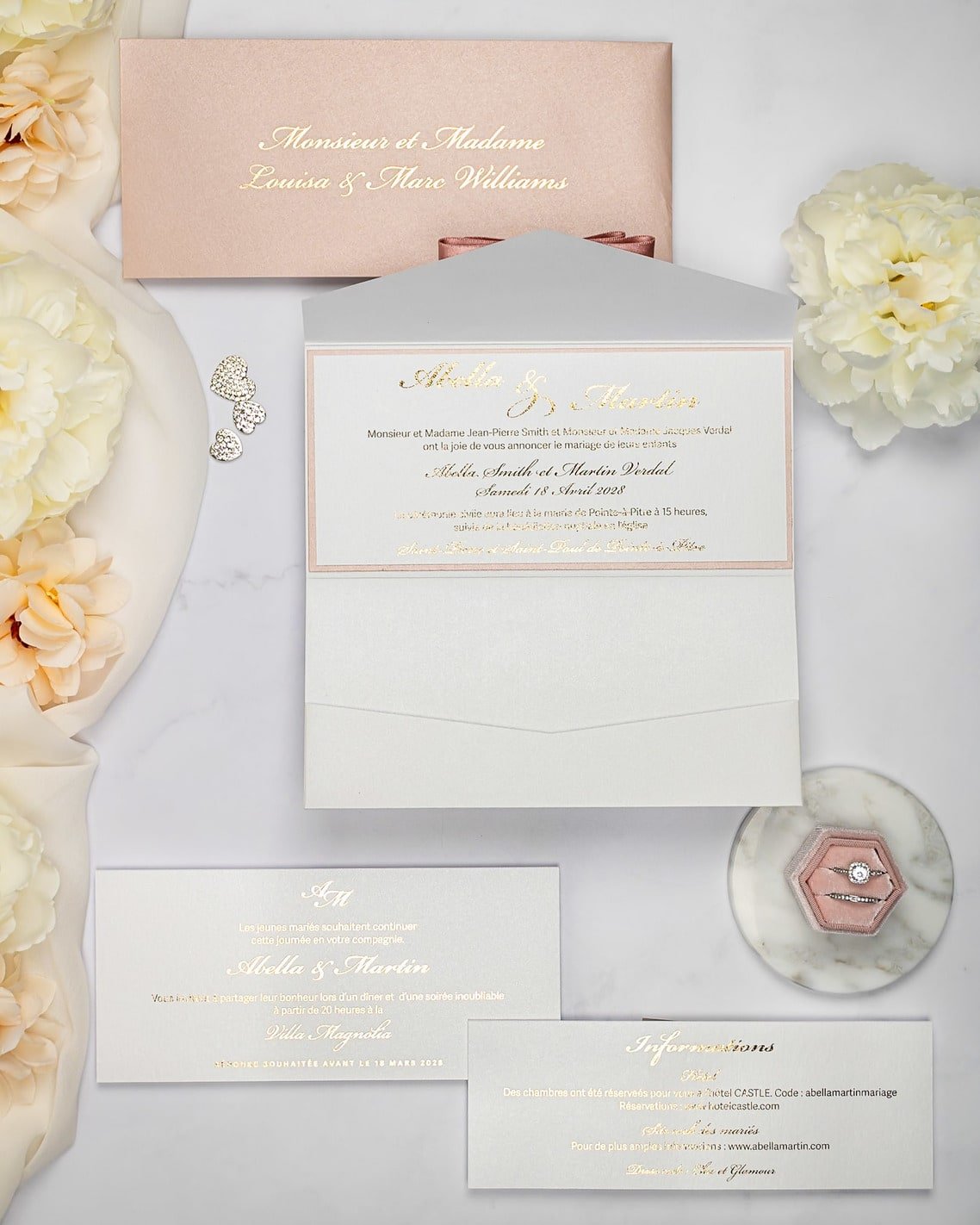 "Rachel" - Faire-part de mariage chic, élégant et romantique avec dorure or - Wedding stationery - Création Luxe Carterie Studio