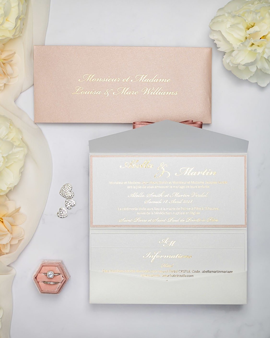"Rachel" - Faire-part de mariage chic, élégant et romantique avec dorure or - Wedding stationery - Création Luxe Carterie Studio