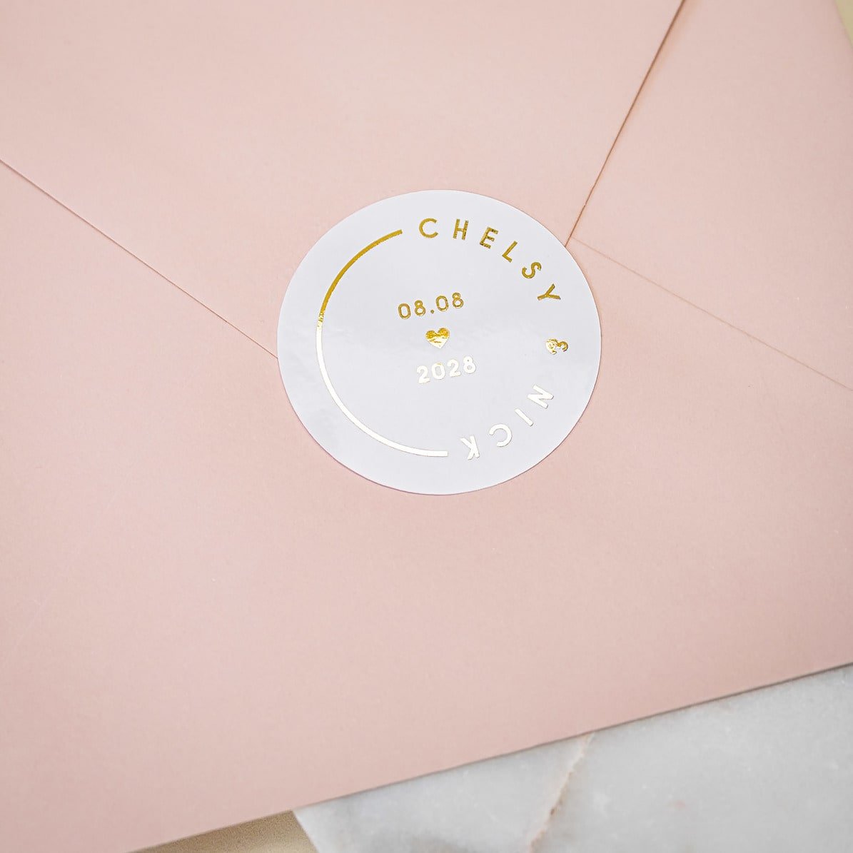 "Rosa - Sticker" - Faire-part de mariage chic, élégant et romantique avec dorure or - Wedding stationery - Création Luxe Carterie Studio