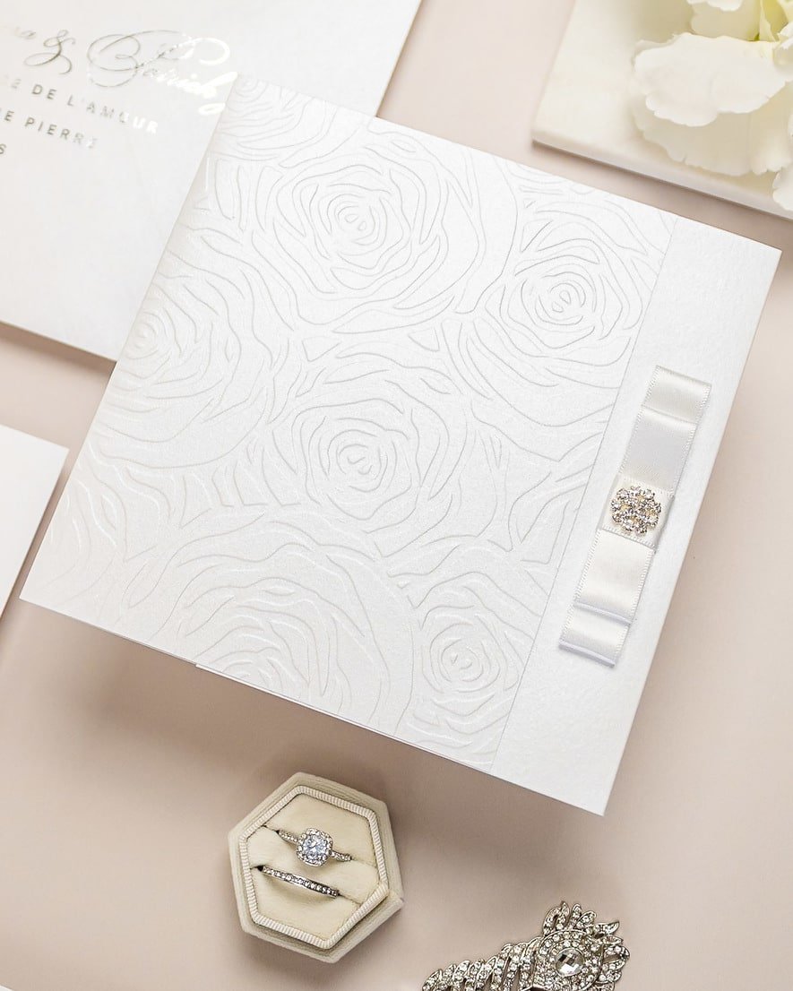 "Rosalie" - Faire-part de mariage luxueux, chic et élégant avec dorure argent – Wedding stationery - Création Luxe Carterie Studio