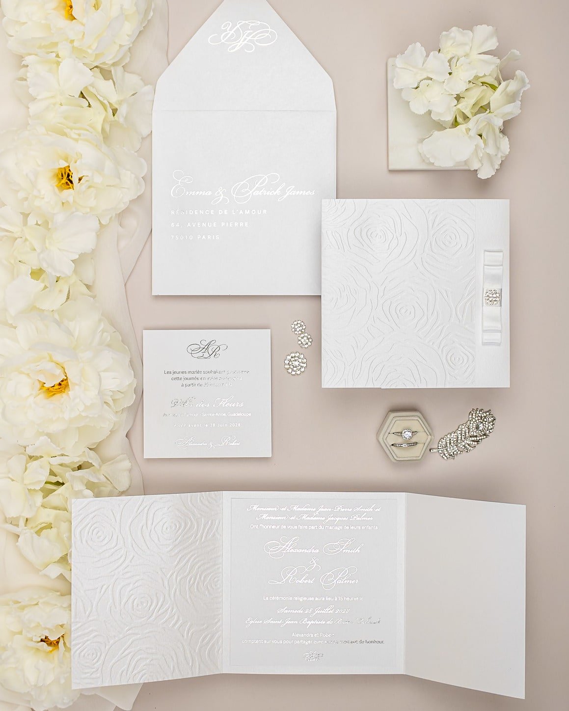 "Rosalie" - Faire-part de mariage luxueux, chic et élégant avec dorure argent – Wedding stationery - Création Luxe Carterie Studio