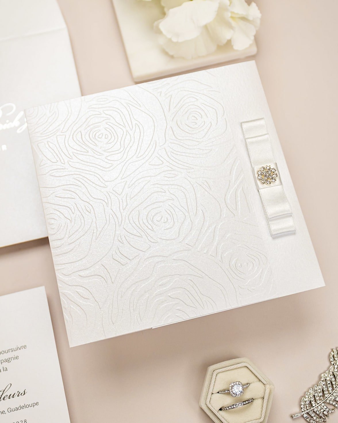 "Rosalie" - Faire-part de mariage luxueux, chic et élégant avec dorure argent – Wedding stationery - Création Luxe Carterie Studio