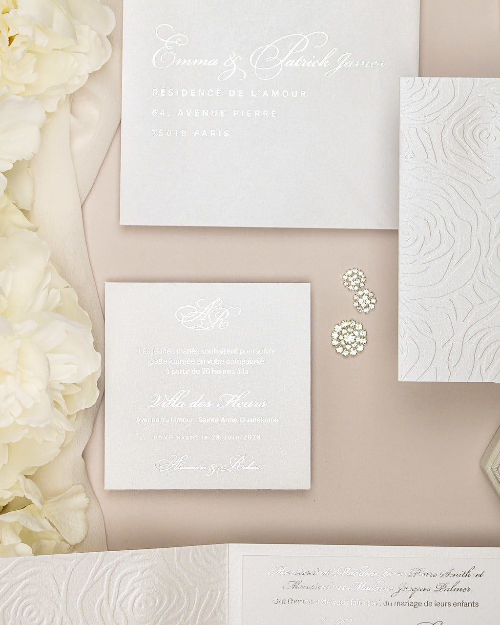 "Rosalie" - Faire-part de mariage luxueux, chic et élégant avec dorure argent – Wedding stationery - Création Luxe Carterie Studio