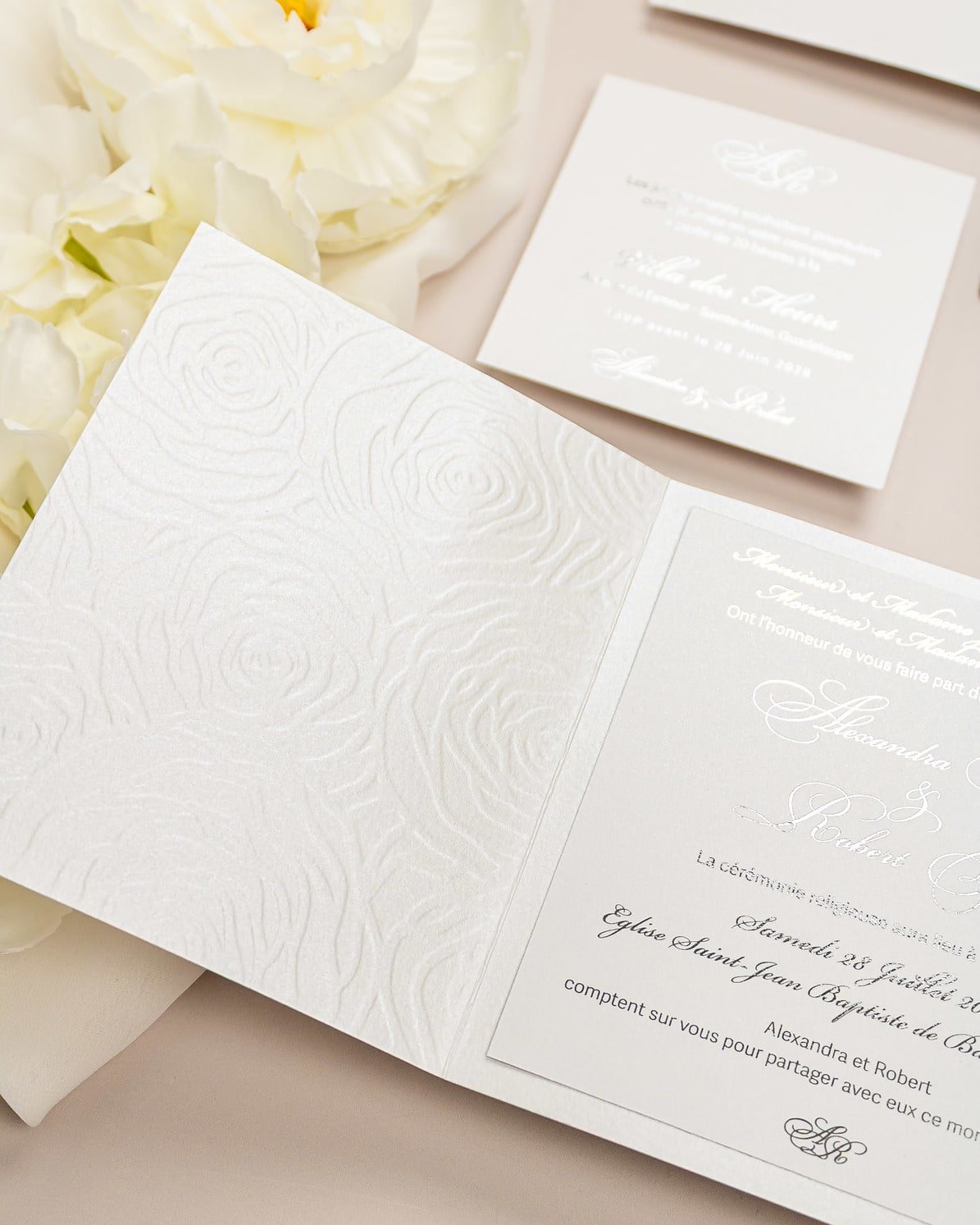 "Rosalie" - Faire-part de mariage luxueux, chic et élégant avec dorure argent – Wedding stationery - Création Luxe Carterie Studio