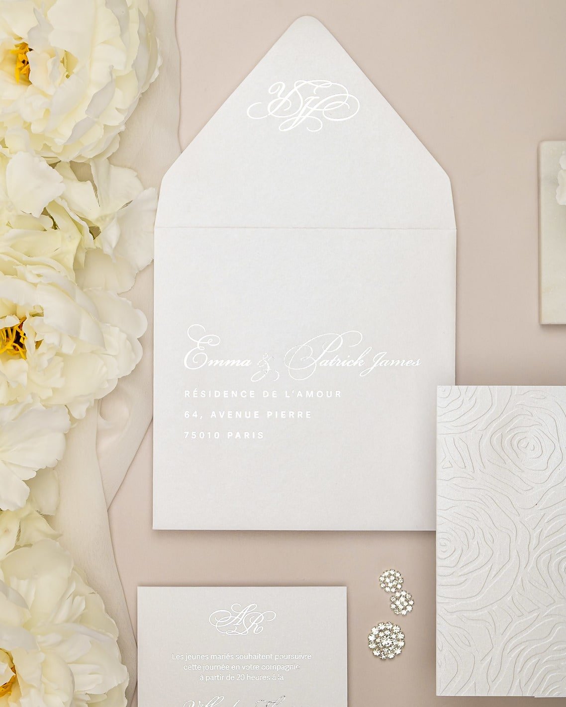 "Rosalie" - Faire-part de mariage luxueux, chic et élégant avec dorure argent – Wedding stationery - Création Luxe Carterie Studio