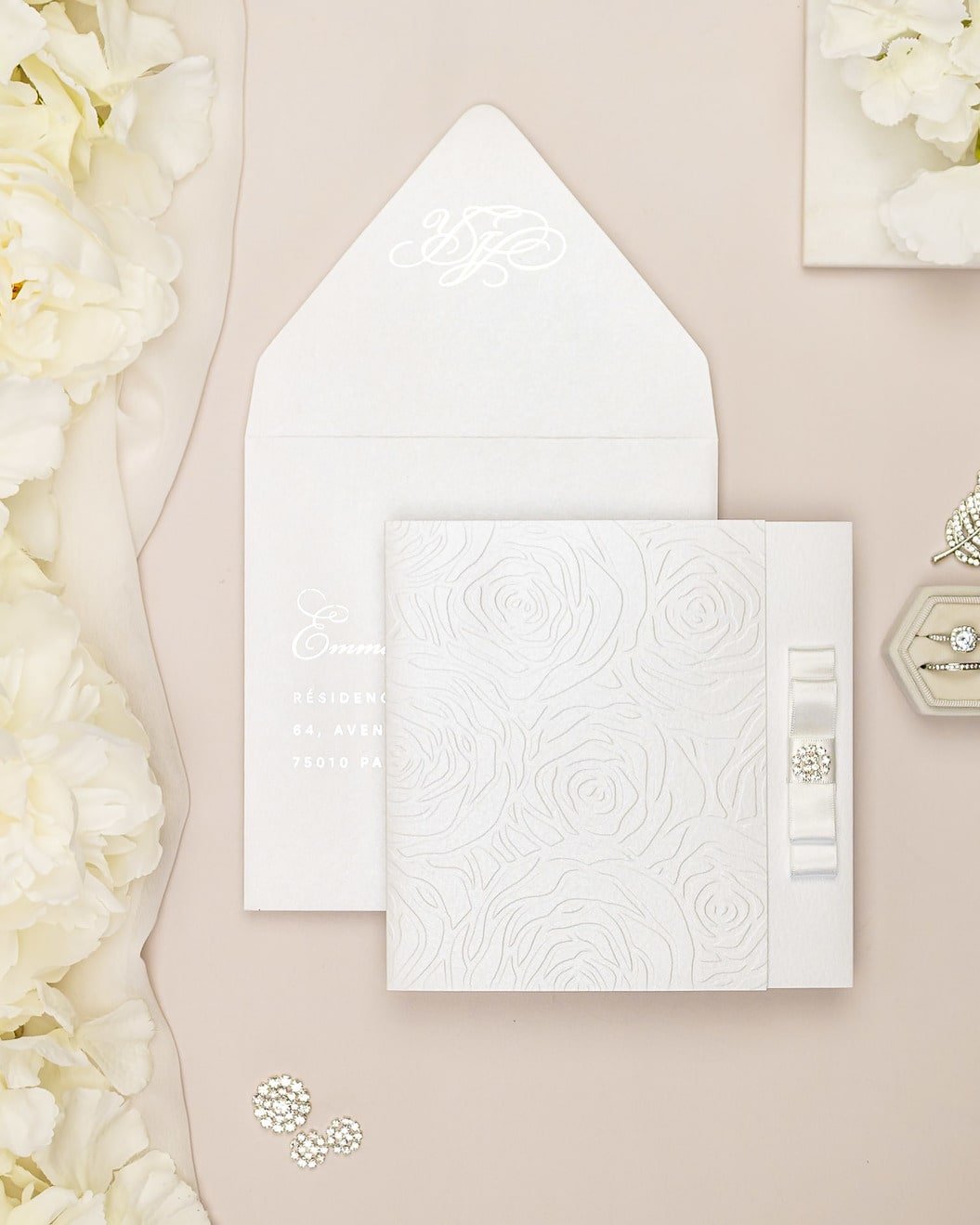 "Rosalie" - Faire-part de mariage luxueux, chic et élégant avec dorure argent – Wedding stationery - Création Luxe Carterie Studio