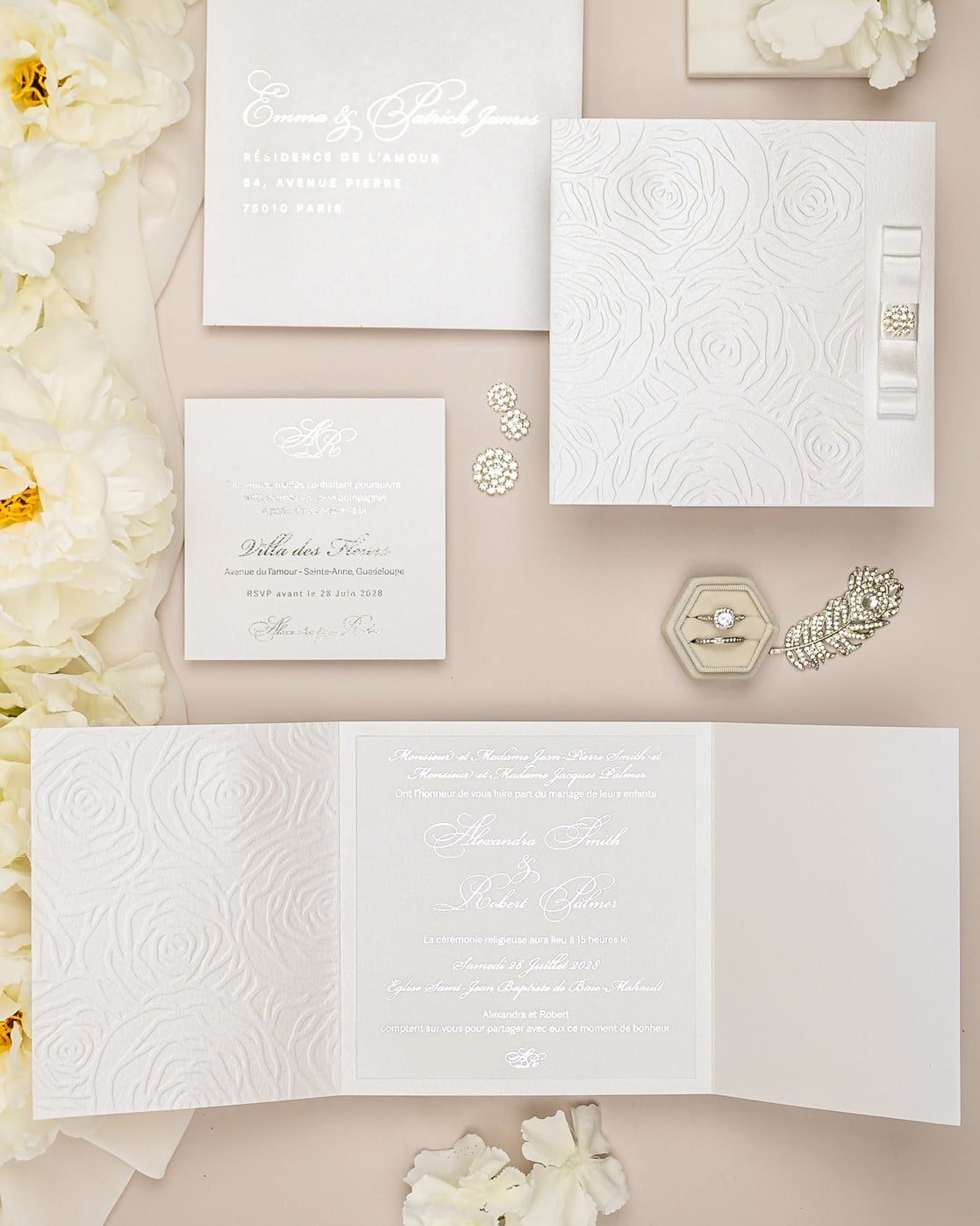 "Rosalie" - Faire-part de mariage luxueux, chic et élégant avec dorure argent – Wedding stationery - Création Luxe Carterie Studio