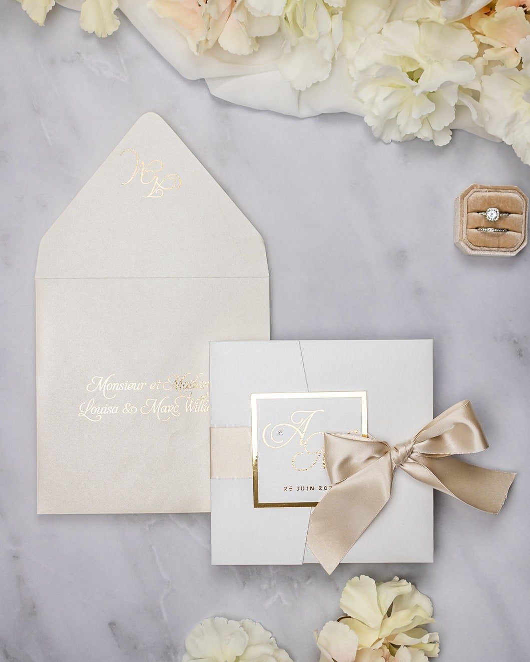 "Sarah" - Faire-part de mariage chic, élégant et romantique avec dorure or - Wedding stationery - Création Luxe Carterie Studio