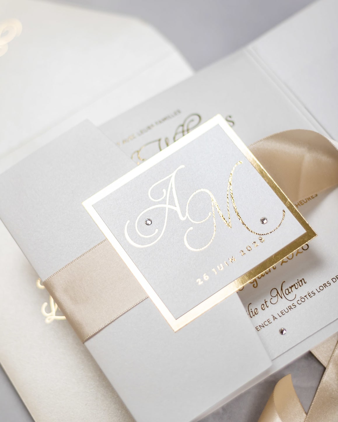 "Sarah" - Faire-part de mariage chic, élégant et romantique avec dorure or - Wedding stationery - Création Luxe Carterie Studio
