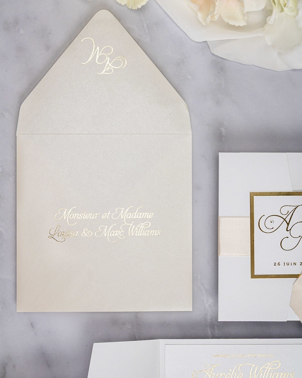 "Sarah" - Faire-part de mariage chic, élégant et romantique avec dorure or - Wedding stationery - Création Luxe Carterie Studio