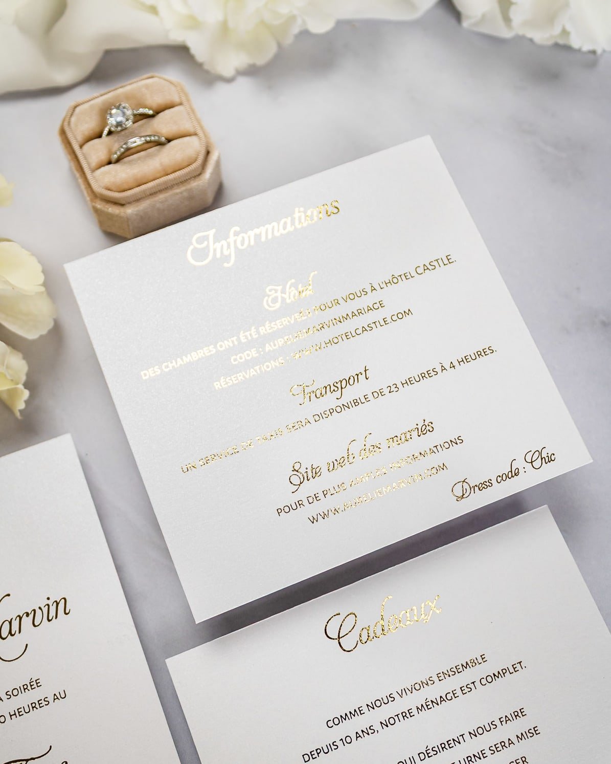 "Sarah" - Faire-part de mariage chic, élégant et romantique avec dorure or - Wedding stationery - Création Luxe Carterie Studio