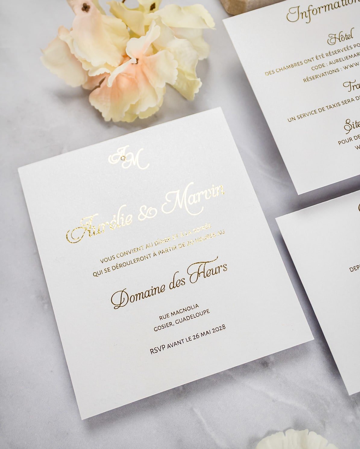"Sarah" - Faire-part de mariage chic, élégant et romantique avec dorure or - Wedding stationery - Création Luxe Carterie Studio