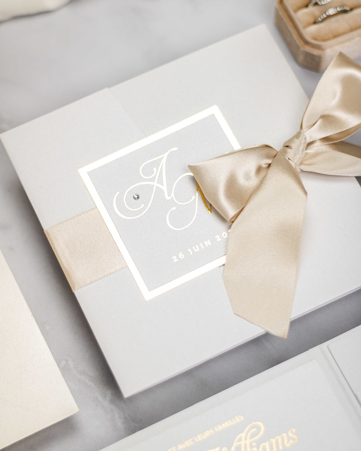 "Sarah" - Faire-part de mariage chic, élégant et romantique avec dorure or - Wedding stationery - Création Luxe Carterie Studio