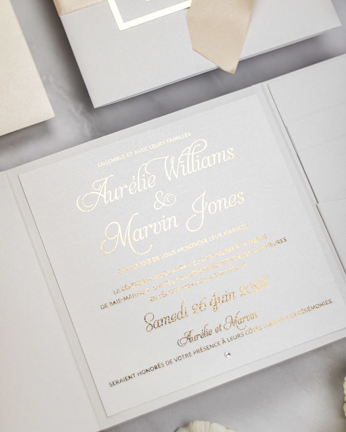 "Sarah" - Faire-part de mariage chic, élégant et romantique avec dorure or - Wedding stationery - Création Luxe Carterie Studio
