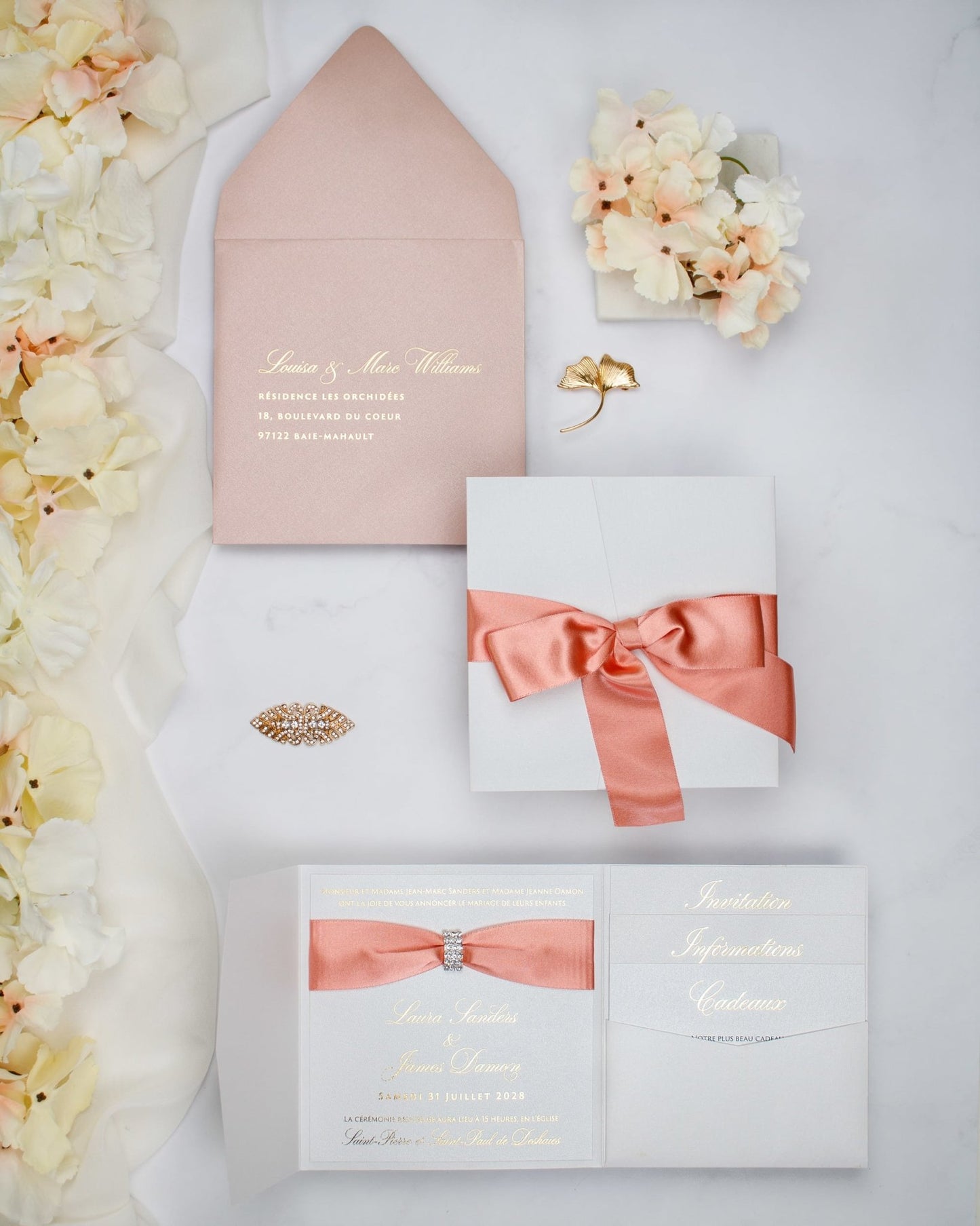 "Shani" - Faire-part de mariage chic, élégant et romantique avec dorure or - Wedding stationery - Création Luxe Carterie Studio