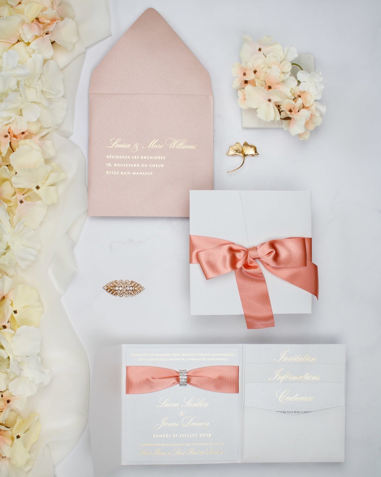 "Shani" - Faire-part de mariage chic, élégant et romantique avec dorure or - Wedding stationery - Création Luxe Carterie Studio
