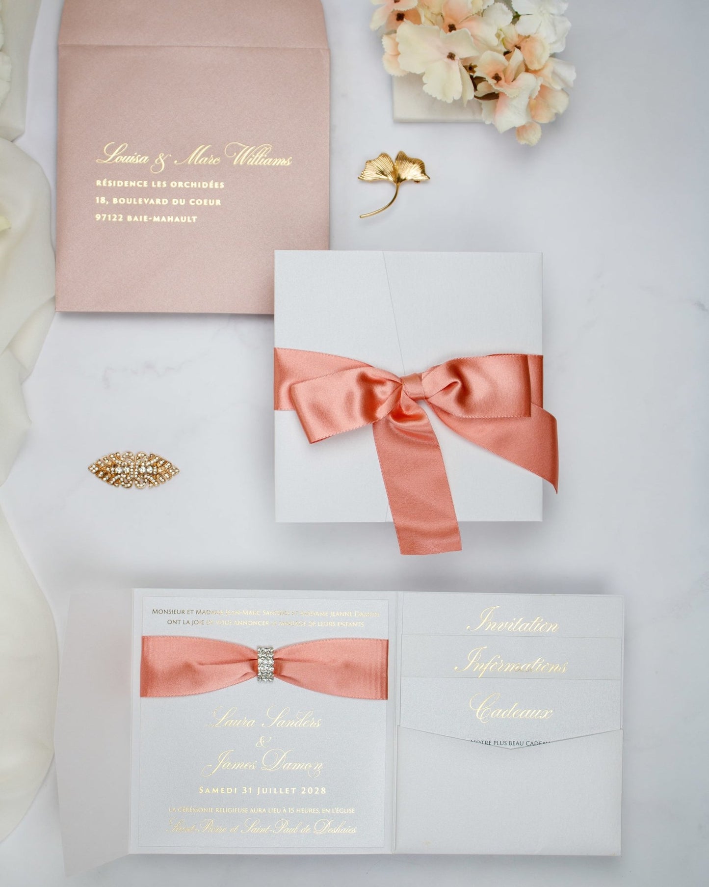 "Shani" - Faire-part de mariage chic, élégant et romantique avec dorure or - Wedding stationery - Création Luxe Carterie Studio