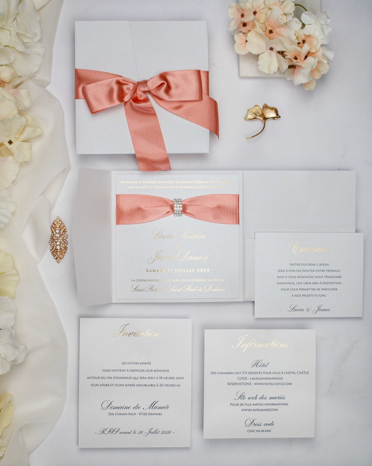 "Shani" - Faire-part de mariage chic, élégant et romantique avec dorure or - Wedding stationery - Création Luxe Carterie Studio
