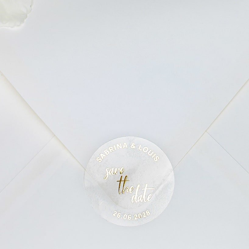 "Sticker - "Save the date"" – Sticker de mariage chic et élégant avec dorure or pour cadeaux d’invités – Papeterie de mariage - Wedding stationery - Création Luxe Carterie Studio