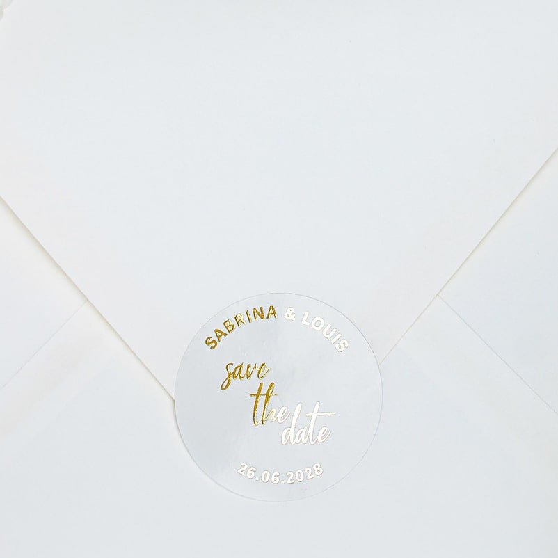 "Sticker - "Save the date"" – Sticker de mariage chic et élégant avec dorure or pour cadeaux d’invités – Papeterie de mariage - Wedding stationery - Création Luxe Carterie Studio