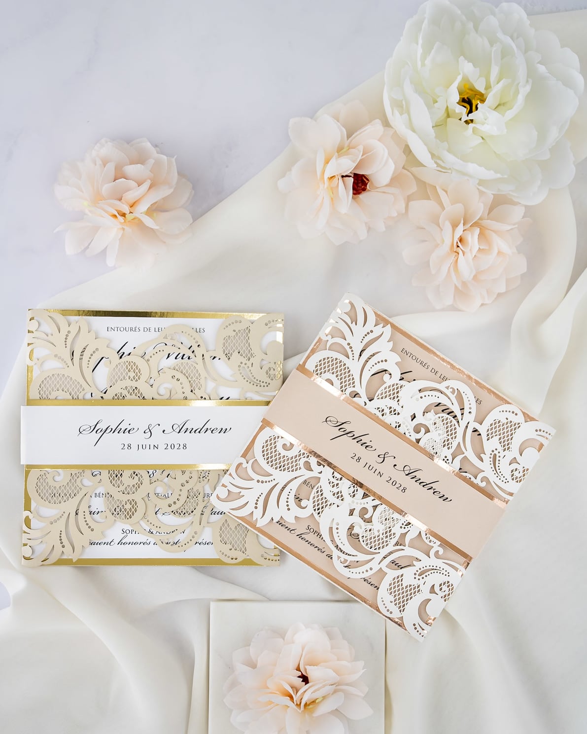 "Sweet" - Faire-part de mariage laser cut élégant et romantique avec dorure or - Wedding stationery - Création Luxe Carterie Studio