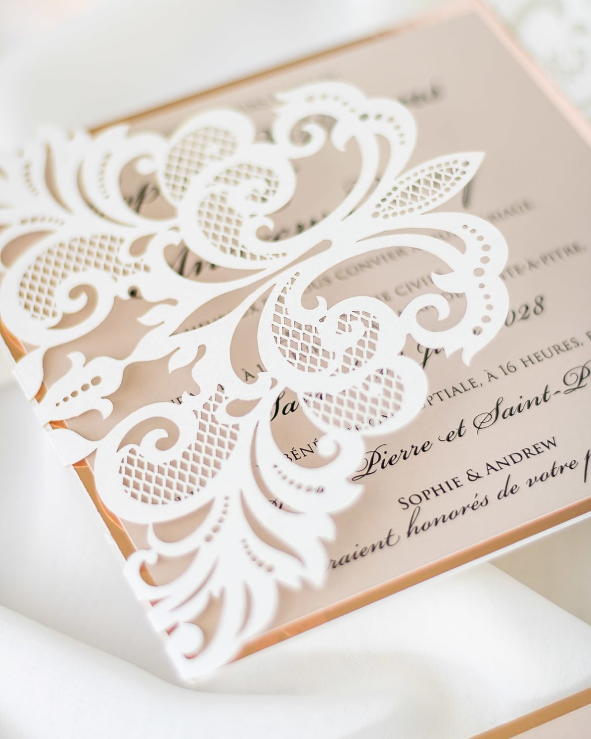 "Sweet" - Faire-part de mariage laser cut élégant et romantique avec dorure or - Wedding stationery - Création Luxe Carterie Studio