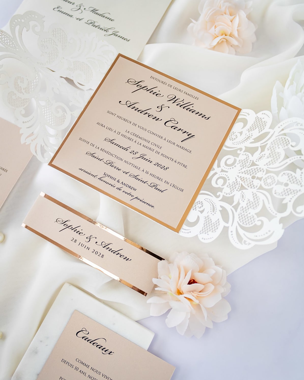 "Sweet" - Faire-part de mariage laser cut élégant et romantique avec dorure or - Wedding stationery - Création Luxe Carterie Studio