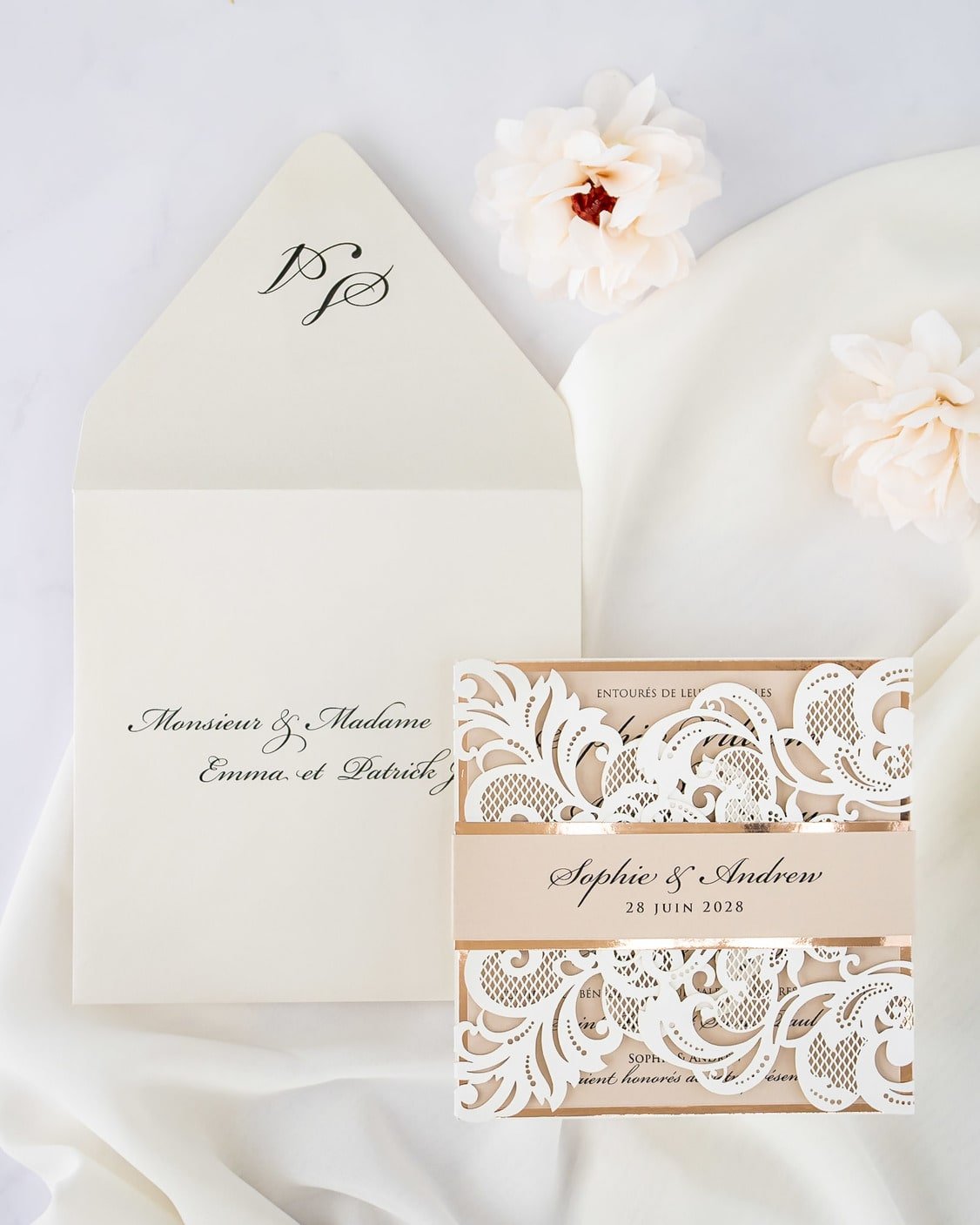 "Sweet" - Faire-part de mariage laser cut élégant et romantique avec dorure or - Wedding stationery - Création Luxe Carterie Studio