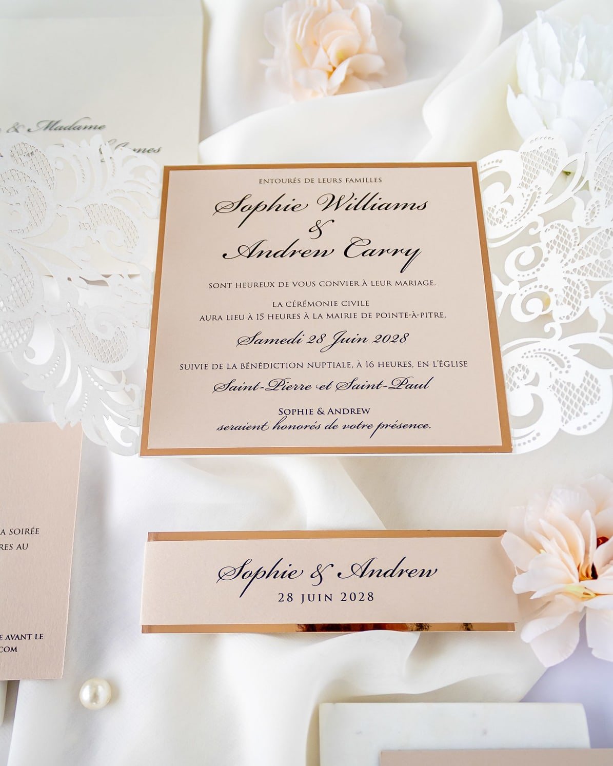 "Sweet" - Faire-part de mariage laser cut élégant et romantique avec dorure or - Wedding stationery - Création Luxe Carterie Studio