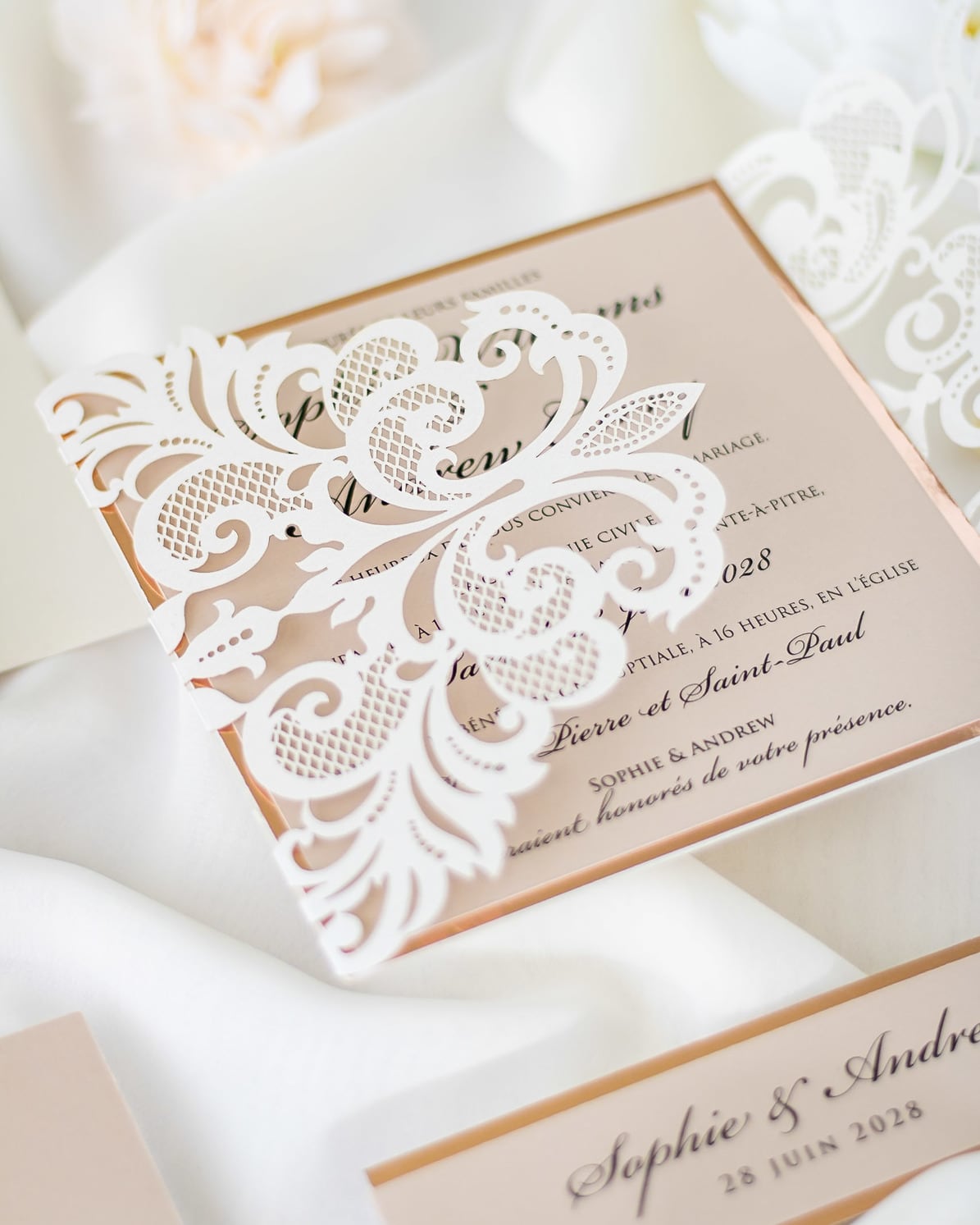 "Sweet" - Faire-part de mariage laser cut élégant et romantique avec dorure or - Wedding stationery - Création Luxe Carterie Studio