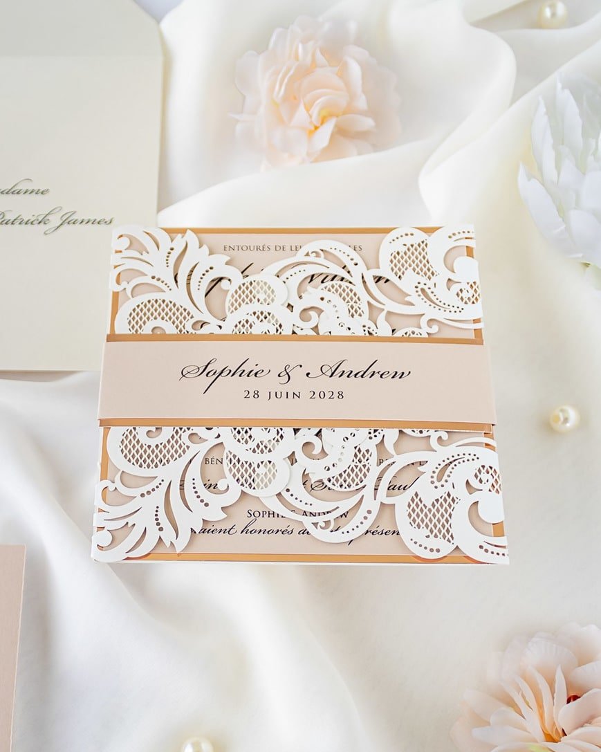 "Sweet" - Faire-part de mariage laser cut élégant et romantique avec dorure or - Wedding stationery - Création Luxe Carterie Studio