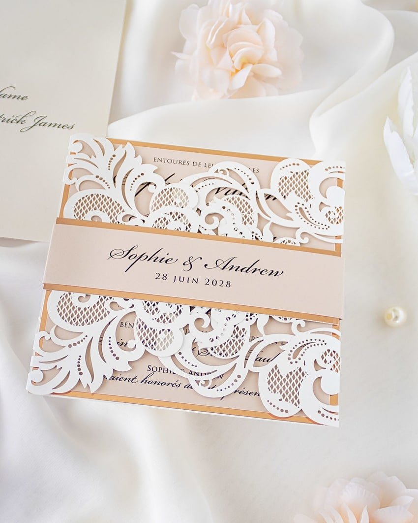 "Sweet" - Faire-part de mariage laser cut élégant et romantique avec dorure or - Wedding stationery - Création Luxe Carterie Studio