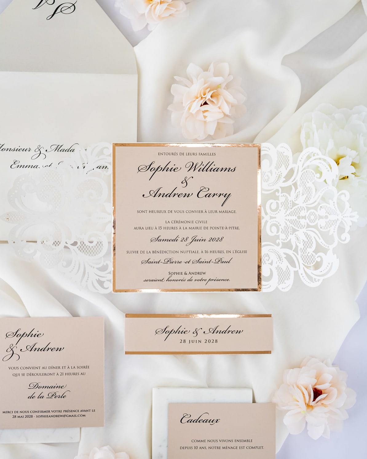 "Sweet" - Faire-part de mariage laser cut élégant et romantique avec dorure or - Wedding stationery - Création Luxe Carterie Studio