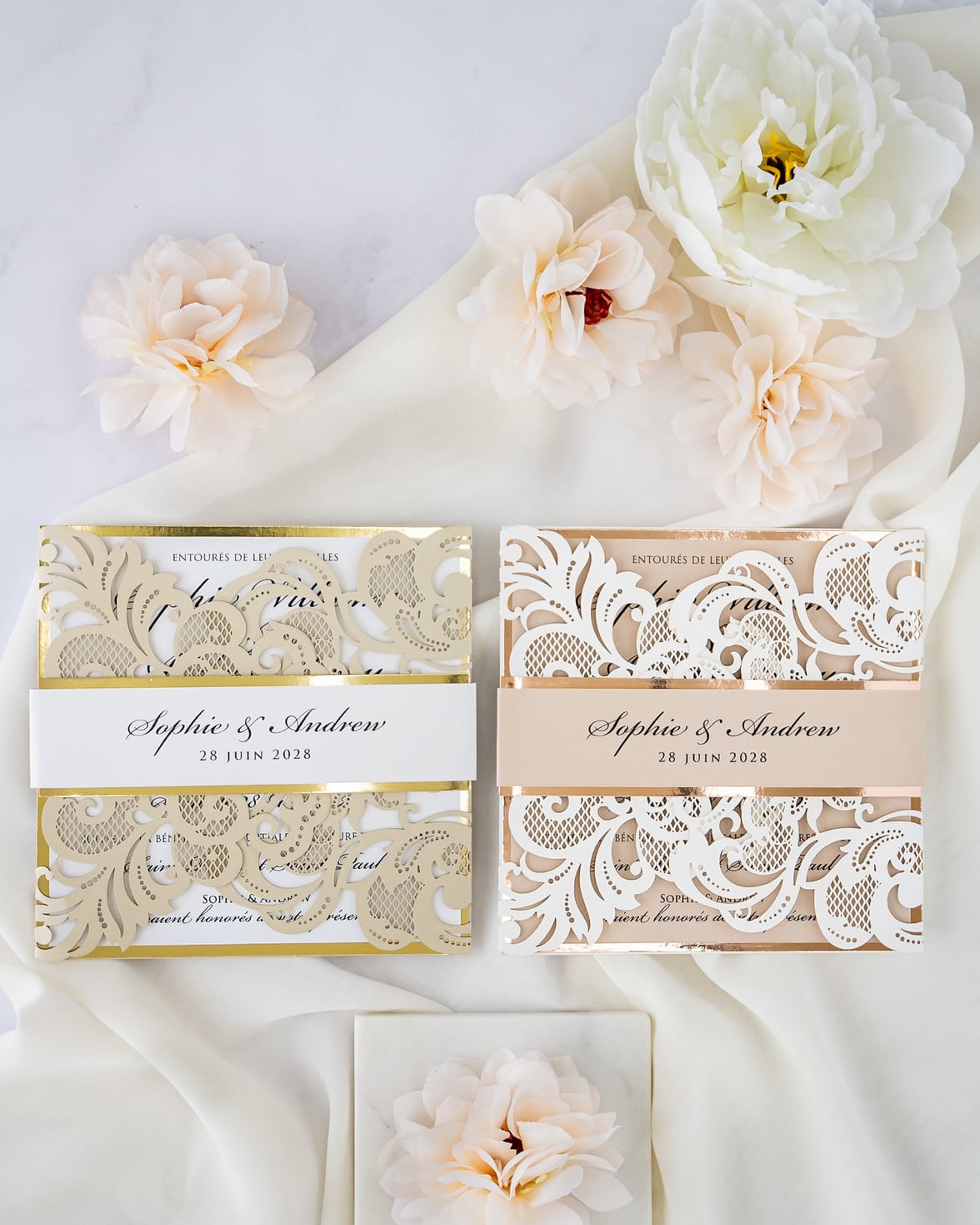 "Sweet" - Faire-part de mariage laser cut élégant et romantique avec dorure or - Wedding stationery - Création Luxe Carterie Studio