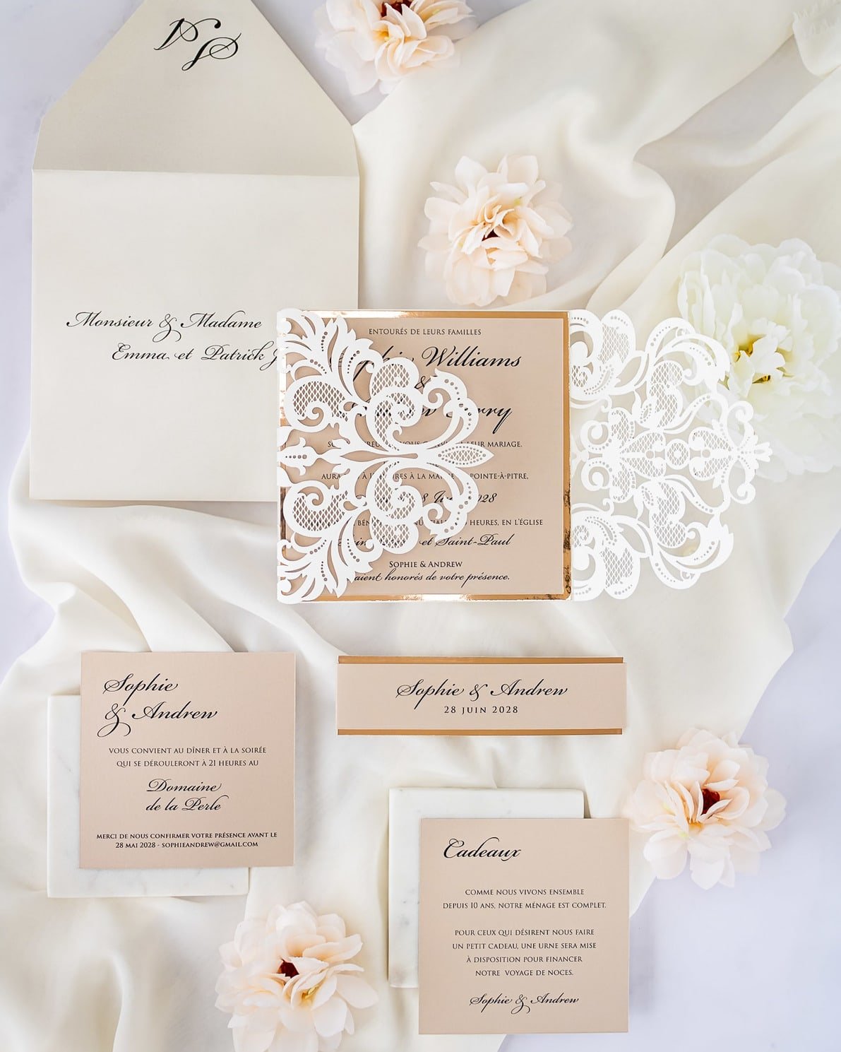 "Sweet" - Faire-part de mariage laser cut élégant et romantique avec dorure or - Wedding stationery - Création Luxe Carterie Studio