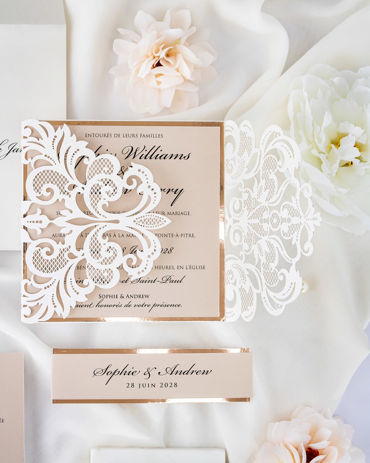 "Sweet" - Faire-part de mariage laser cut élégant et romantique avec dorure or - Wedding stationery - Création Luxe Carterie Studio
