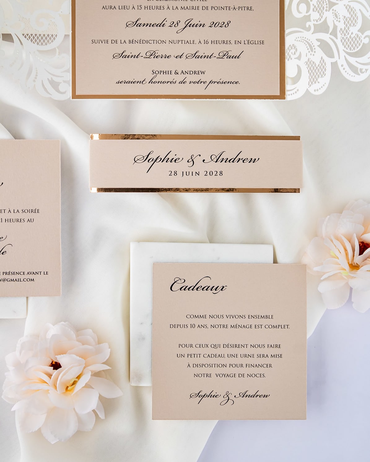 "Sweet" - Faire-part de mariage laser cut élégant et romantique avec dorure or - Wedding stationery - Création Luxe Carterie Studio