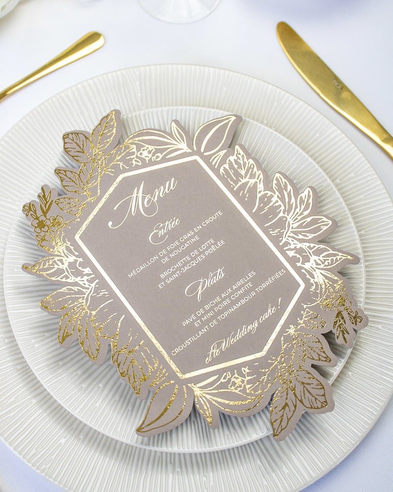 "Tia" - Menu de mariage chic et élégant avec dorure or pour réception de mariage – Papeterie de mariage - Wedding stationery - Création Luxe Carterie Studio