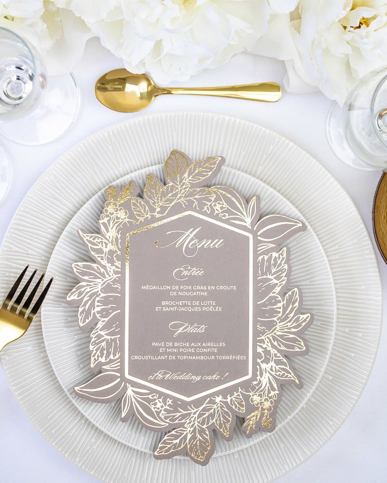 "Tia" - Menu de mariage chic et élégant avec dorure or pour réception de mariage – Papeterie de mariage - Wedding stationery - Création Luxe Carterie Studio