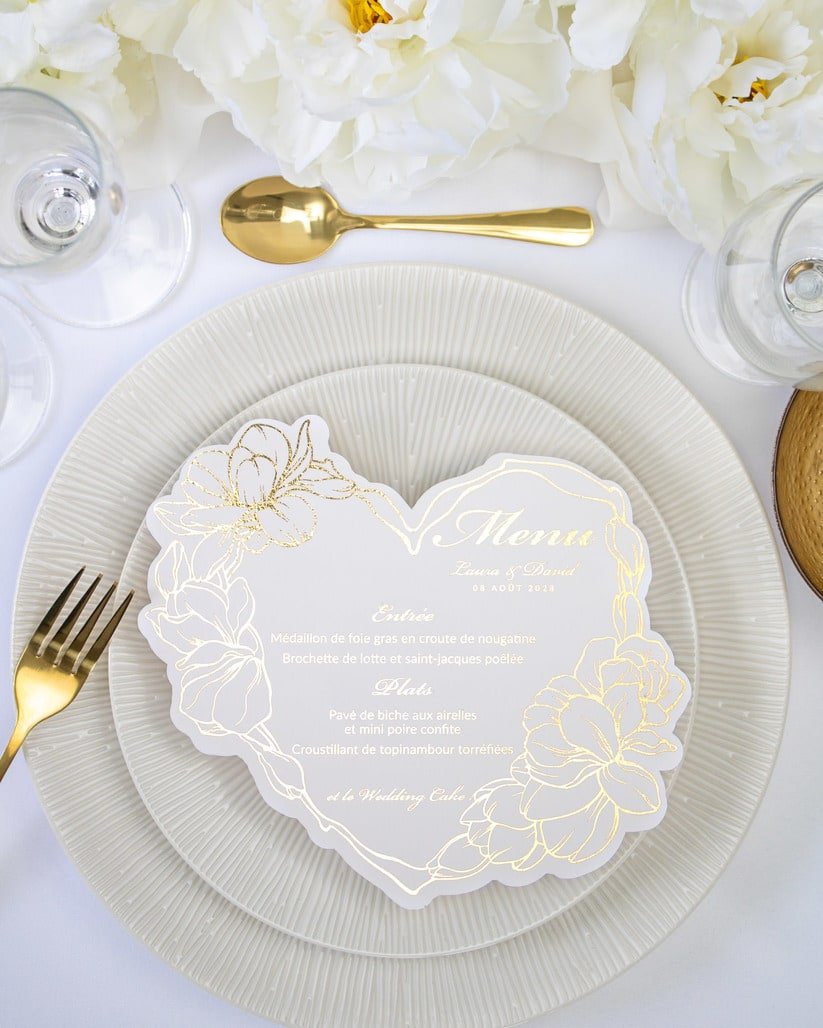 "Tiana" - Menu de mariage chic et élégant avec dorure or pour réception de mariage – Papeterie de mariage - Wedding stationery - Création Luxe Carterie Studio