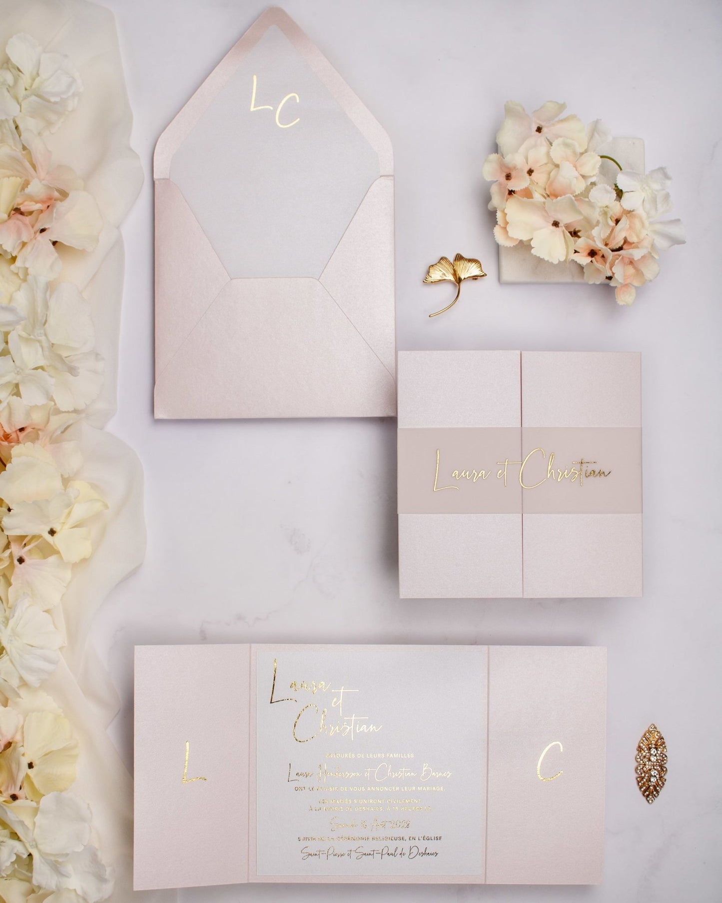 "Topaze" - Faire-part de mariage chic, élégant et romantique avec dorure or - Wedding stationery - Création Luxe Carterie Studio