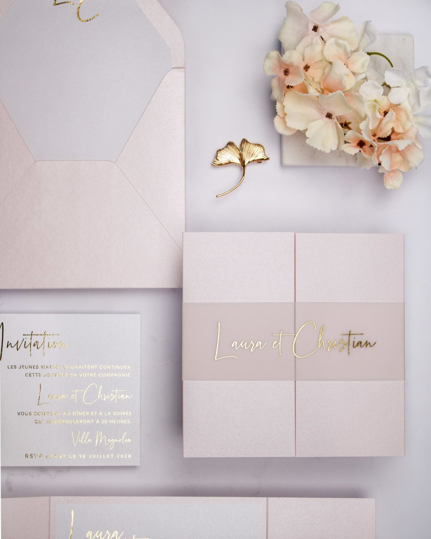 "Topaze" - Faire-part de mariage chic, élégant et romantique avec dorure or - Wedding stationery - Création Luxe Carterie Studio